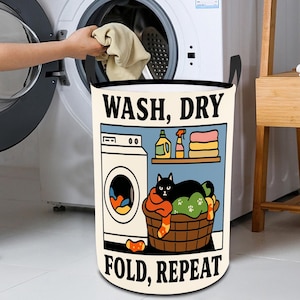 Black Cat Laundry Basket, Foldable Funny Hamper With Handles, Waterproof Cartoon Storage Bin for Laundry Room, Dorm or Cat Lover Gift