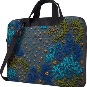 Baroque Floral Laptop Bag with Strap, 13 14 15.6 Inch Shoulder Work Tote, Embossed Scrollwork Tote, Laptop Shoulder Bag, Briefcase for Women