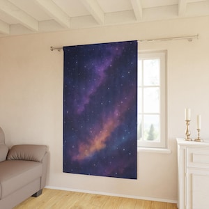 Galactic Starry Night Window Curtains, Cosmic Home Decor, Celestial Window Coverings, Astronomical Room Accessory, Dreamy Bedroom Drapes