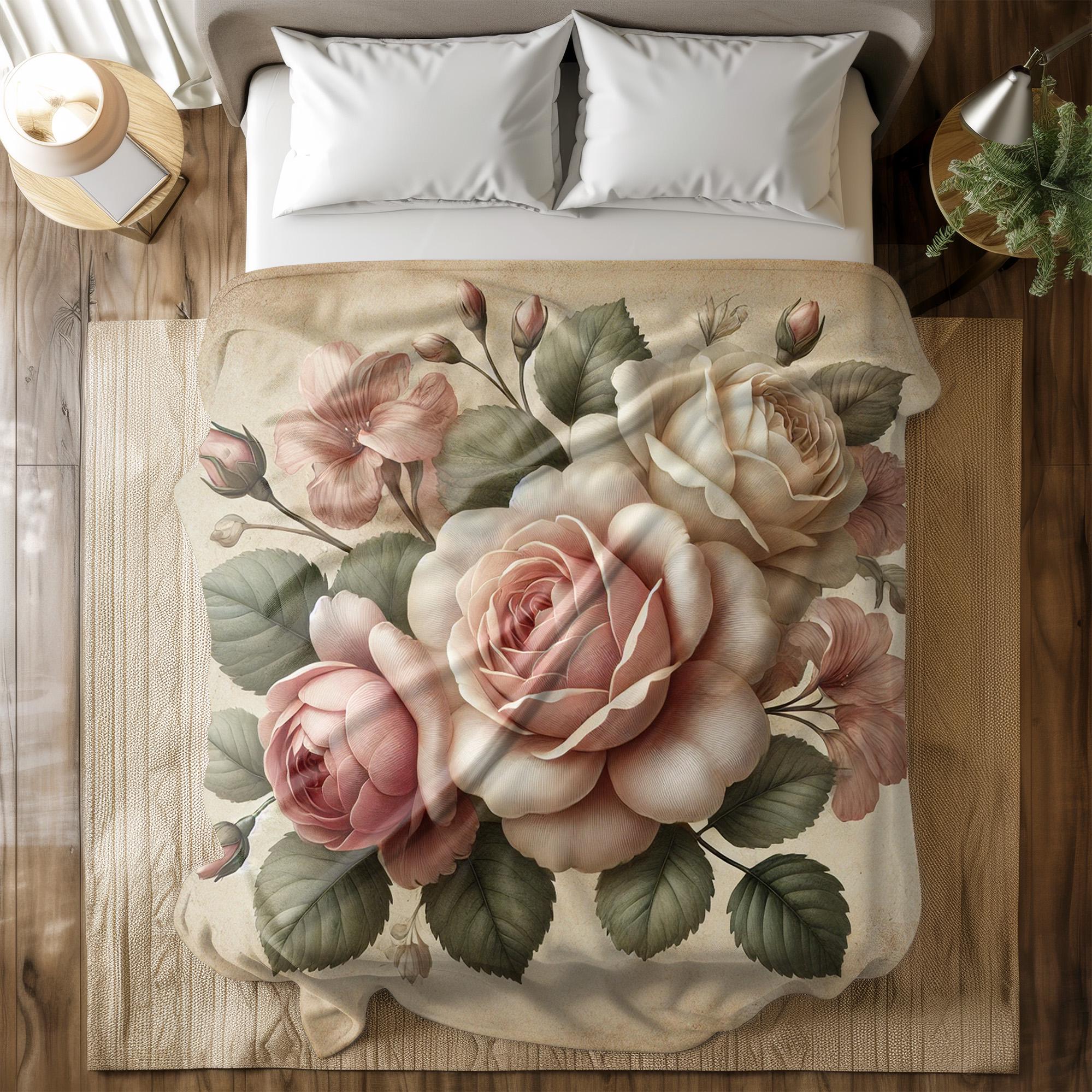 Coperta in pile con rose vintage – Morbida ed elegante coperta con motivo floreale – Decorazione romantica per la casa – Diverse misure – Regalo accogliente per lei - Italia