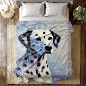 Custom Dalmatian Blanket with Flannel Fleece, Artistic Pet Portrait Throw, Personalized Dog Lover Gift, Soft Cozy Home Decor