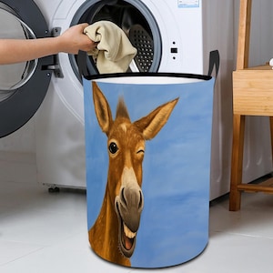 Laundry Basket Round Hamper with Handles Large Waterproof Foldable Fabric Bag Collapsible Tall Laundry Bin for Bedroom Nursery Dorm