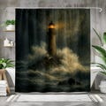 Lighthouse Storm Shower Curtain, Dark Ocean Wave Bathroom Curtain, Moody Nautical Art, Multiple Sizes, Hooks Included product logo