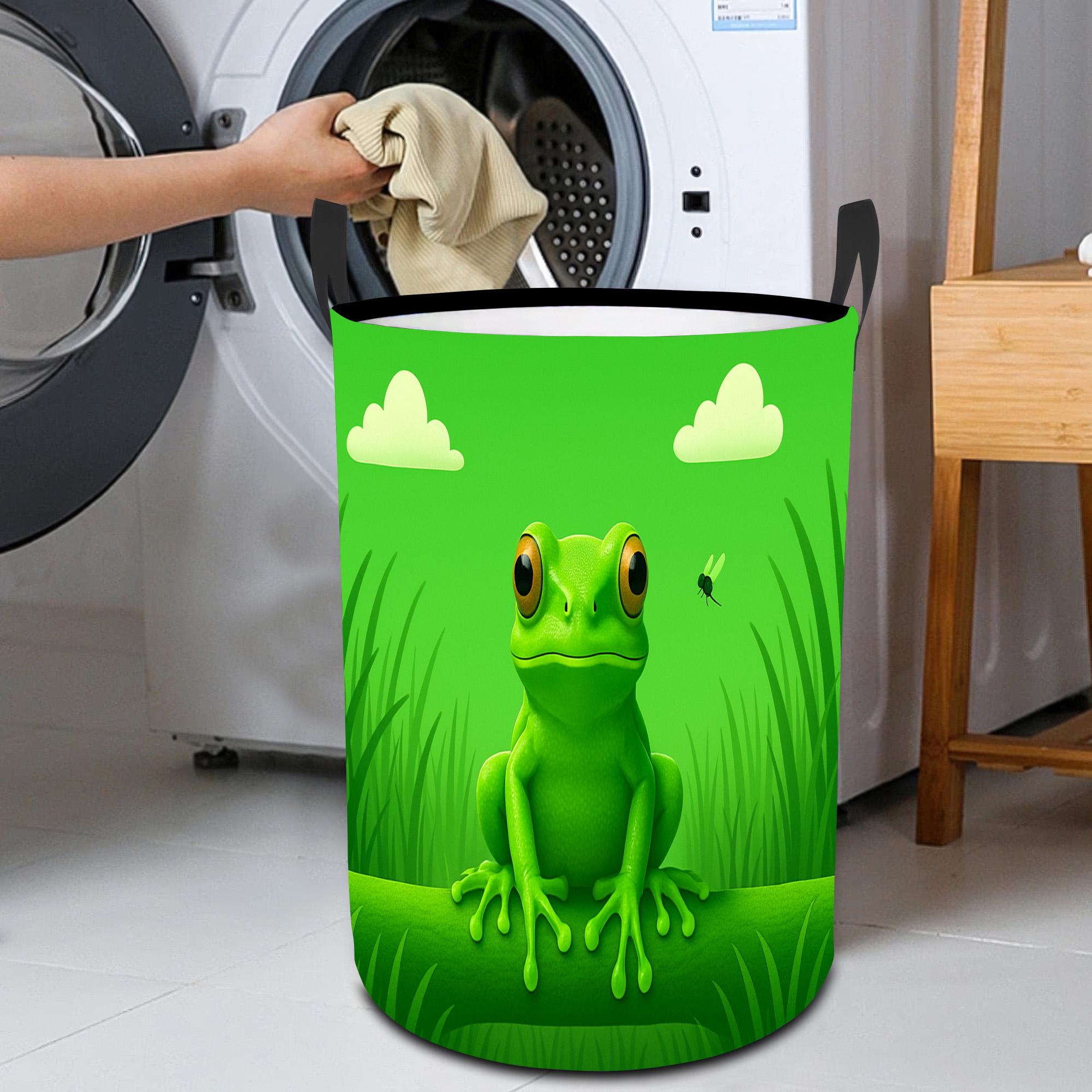 Canvas Storage Bin With Frog Design - Collapsible Rectangular Basket With Handles, 15x11x9.5 Inches - View #6