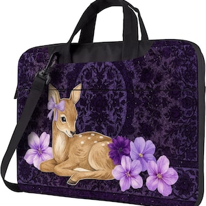 Cute Fawn Laptop Bag with Strap –Bag Laptop Women, Laptop Shoulder Bag, Work or Student Gift, Animal Laptop Case, Gift for Her or Teen