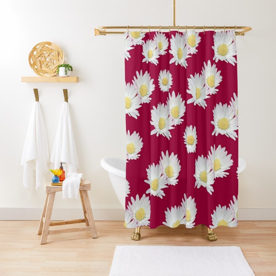 Botanical Shower Curtain, Mountain Daisy Bathroom Decor, Floral Bath