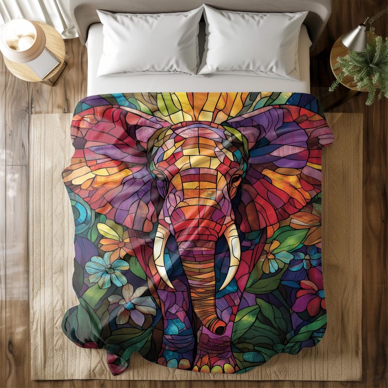 Tropical Elephant Print Hooded Blanket