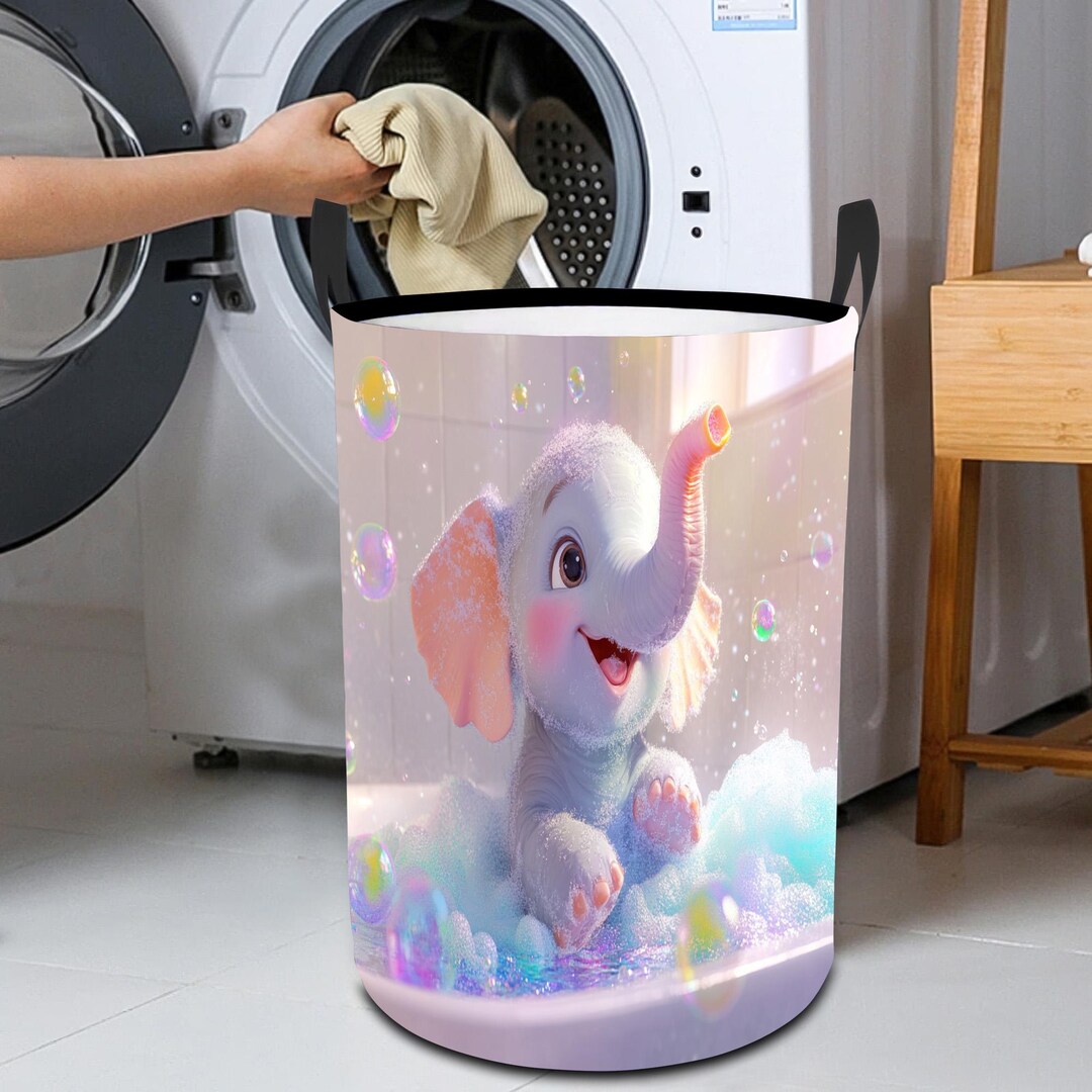 Baby Elephant Laundry Basket – Foldable Hamper for Kids, Cute Cartoon ...