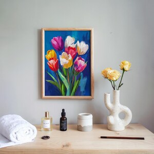 Colorful Tulip Bouquet Paint by Numbers Kit on Canvas, Floral DIY Painting image 5