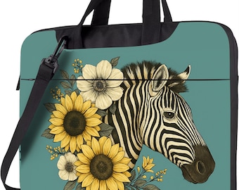 Zebra and Sunflower Laptop Bag– Retro Flower Laptop Case, Laptop Bag Gift, Laptop Shoulder Bag,Handbag Laptop Bag