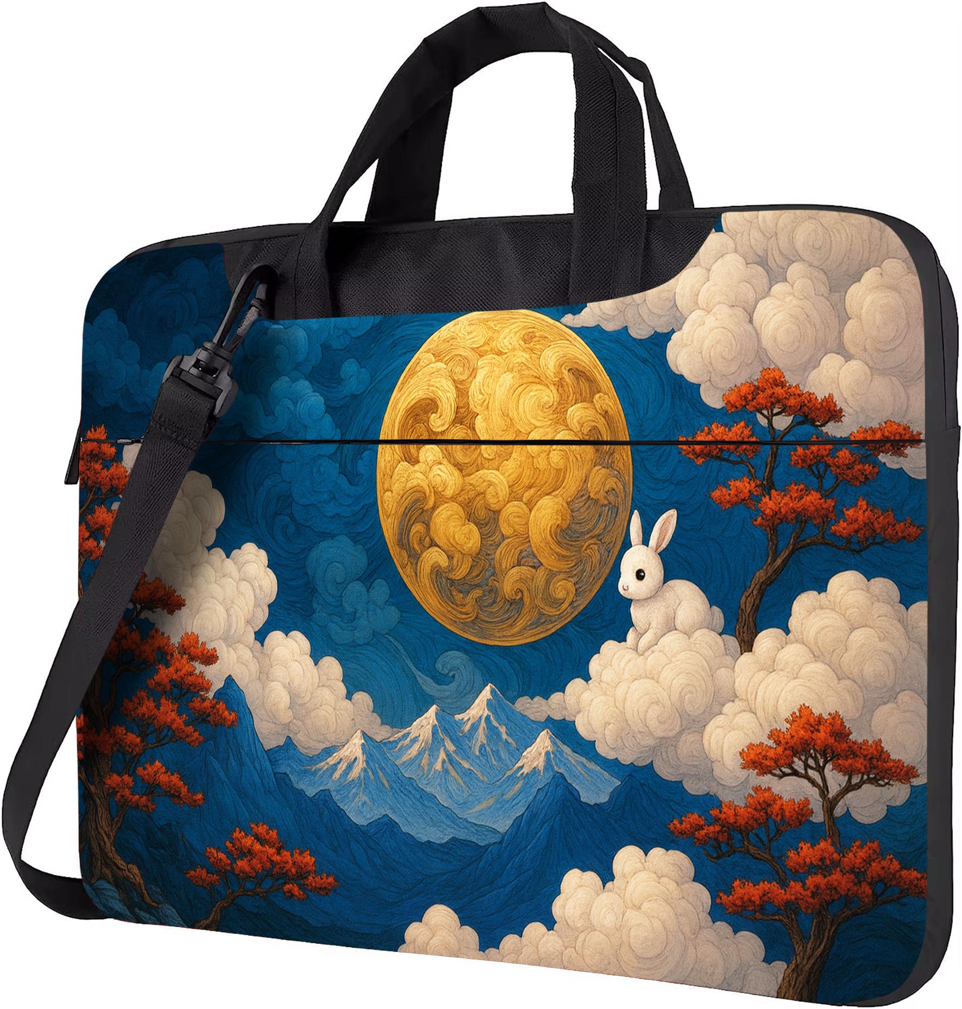 Whimsical Moon Rabbit Laptop Sleeve – Dreamy Cloud Forest Art Case