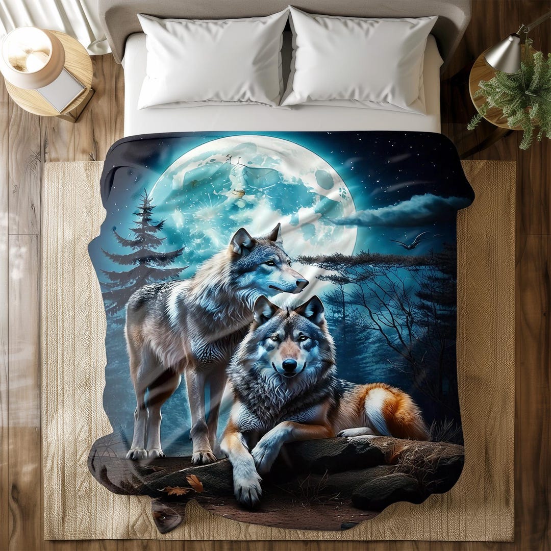 Rising Star Wolf Moon Hooded Blanket