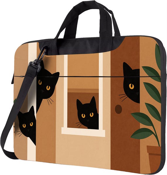Black Cat Laptop Bag – Minimalist Cat Peeking Design Laptop Sleeve