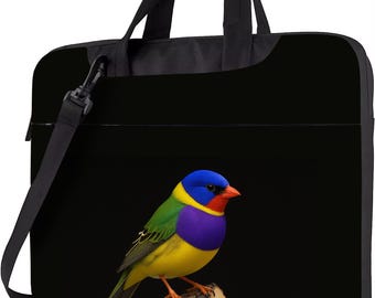 Colorful Finch Bird Laptop Bag –Black Shoulder Tech Sleeve with Rainbow Finch Print, 13 14 15.6 Inch Shoulder Work Tote, Laptop Shoulder Bag