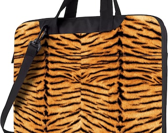 Tiger Print Laptop Bag, Wild Animal Print Laptop Sleeve With Strap, Laptop Computer Bag