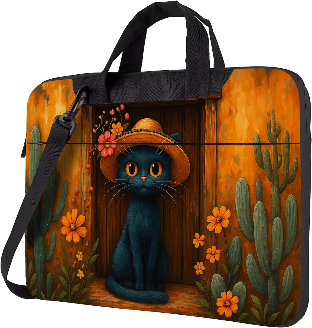 Cute Black Cat Laptop Bag – Floral Hat Kitty Laptop Sleeve, 13 14 15.6 ...