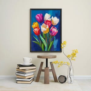 Colorful Tulip Bouquet Paint by Numbers Kit on Canvas, Floral DIY Painting image 4