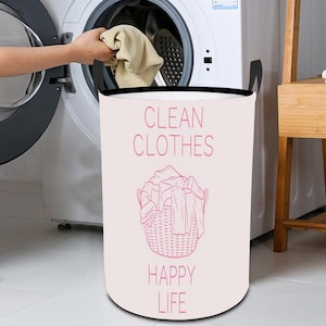 Laundry Basket Round Hamper with Handles, Foldable Large Capacity Laundry Bin, Waterproof Freestanding Clothes Storage Organizer