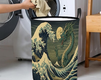 Dragon Wave Laundry Hamper with Handles, Laundry Organizer Baskets, Decorative Laundry Basket