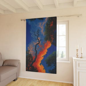 Lebendiger, von der Natur inspirierter Fenstervorhang, Wohnkultur, Wohnzimmerzubehör, Buntes Baumdesign, künstlerische Fensterbehandlung