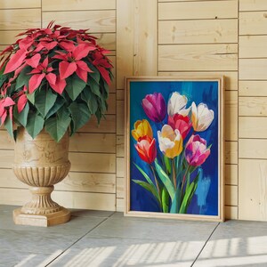 Colorful Tulip Bouquet Paint by Numbers Kit on Canvas, Floral DIY Painting image 7