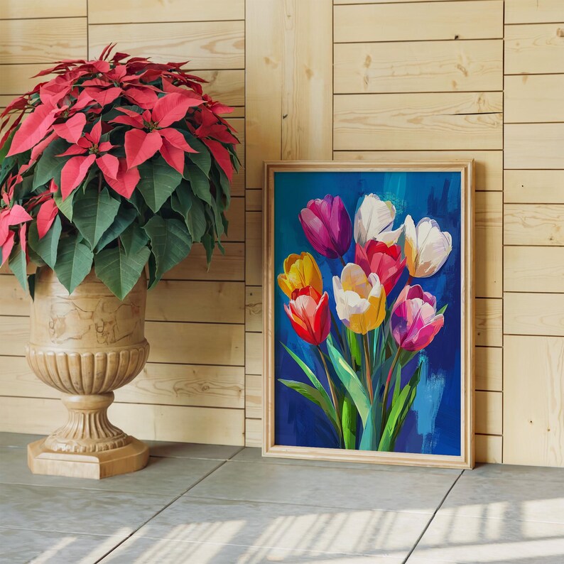 Colorful Tulip Bouquet Paint by Numbers Kit on Canvas, Floral DIY Painting image 7