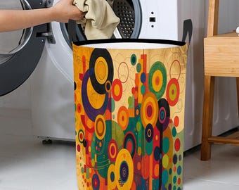 Abstract Geometric Laundry Basket, Large Decorative Laundry  with Handles, Laundry Organizer Baskets  for Clothes and Toys