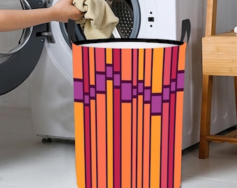 Geometric Laundry Basket - Round Foldable Hamper with Handles, Laundry Organizer Baskets, Decorative Laundry Basket