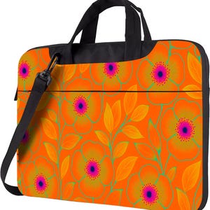 Ljus blommig laptopväska färgglatt blommönster axelväska med rem, 13 14 15,6 tum axelväska för arbete, laptopväska