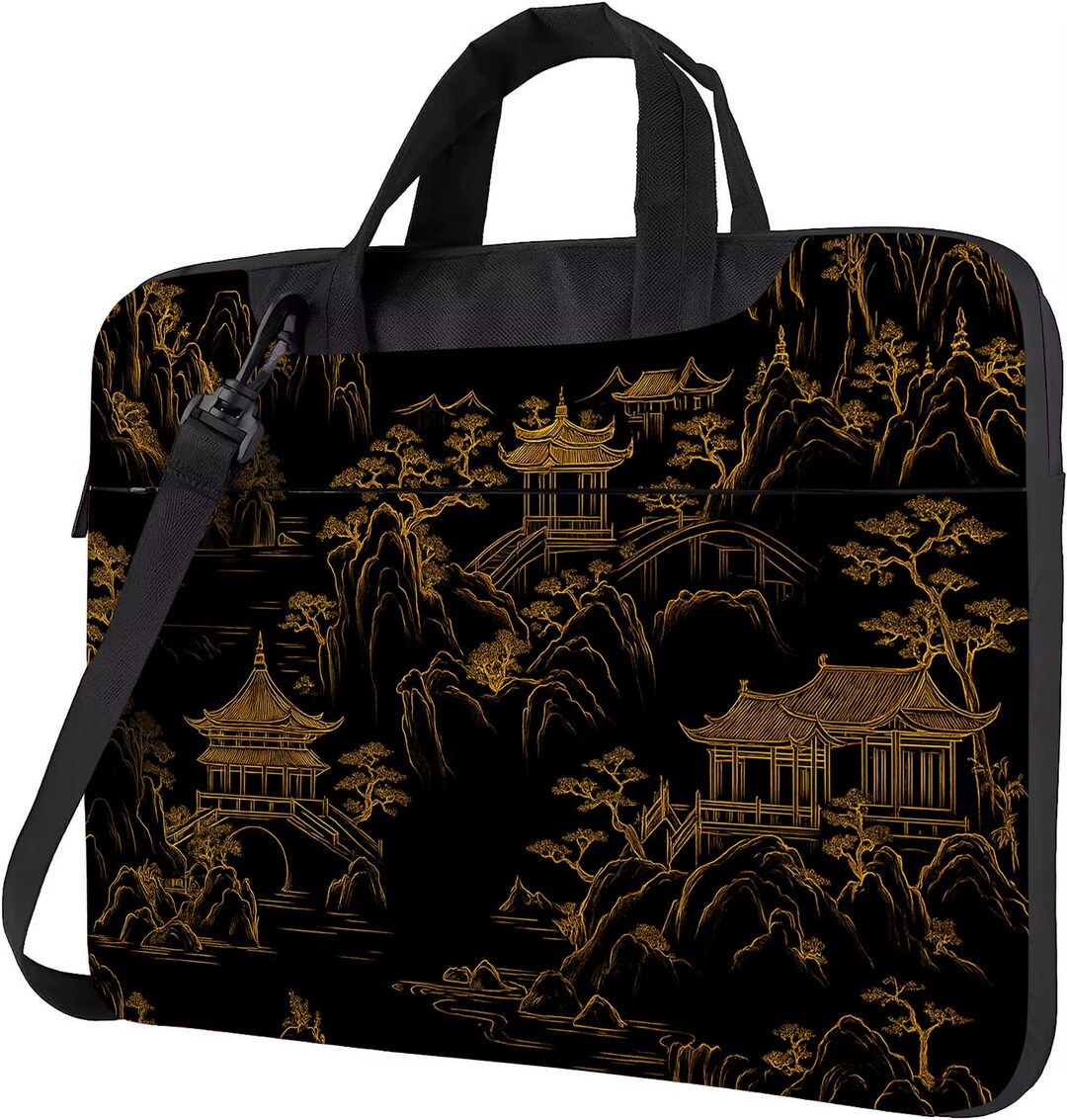 Black Gold Oriental Landscape Laptop Bag 13 14 15.6 Inch – Elegant