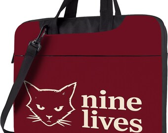 Nine Lives Laptop Bag 13–15 Inch with Strap – Bold Cat Graphic Work Tote with Pockets