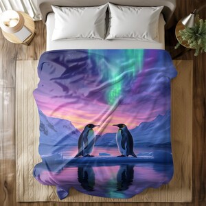 Manta polar Penguin Aurora – Decoración de auroras boreales árticas