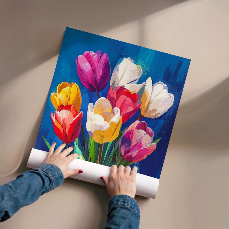 Colorful Tulip Bouquet Paint by Numbers Kit on Canvas, Floral DIY Painting image 11