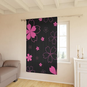 Chic Floral Window Curtain, Elegant Home Decor, Modern Curtains, Black and Pink Window Treatment, Floral Design, Spring Decor