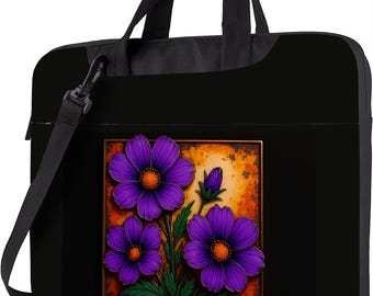 Purple Floral Laptop Bag 13–15 Inch – Sleek Work Tote with Strap & Multi Pockets for Women