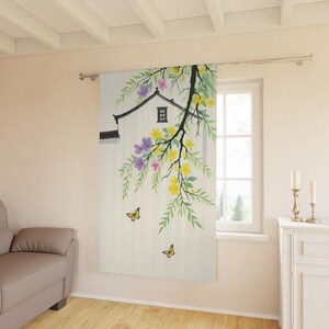 Floral Butterfly Window Curtains - Elegant Home Decor, Spring Vibes, Nature-Inspired Design, Living Room Accessory, Gift Idea
