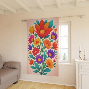 Lebendige Blumen Fenstervorhänge - Auffällige Wohnkultur, Bunte Raumakzente, Sichtschutzvorhänge im Boho-Stil