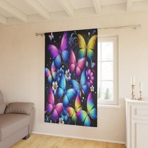 Vibrant Butterfly Window Curtain, Colorful Home Decor, Bohemian Style, Floral Curtain, Butterfly Print, Living Room Accent