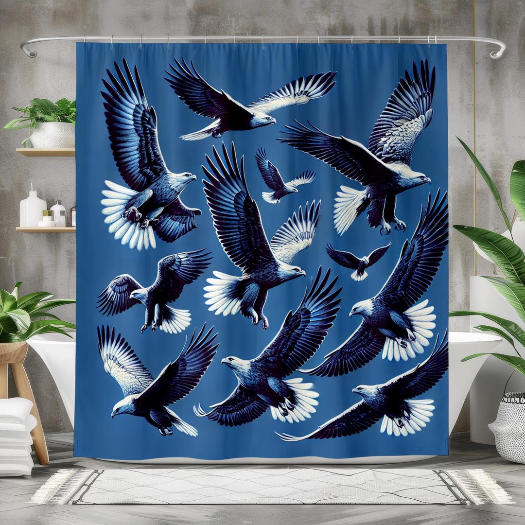 Eagle Black Pattern Print Bathroom Shower Curtain
