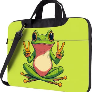 Funny Frog Laptop Bag with Strap, 13 14 15.6 Inch Shoulder Work Tote, Lime Green Work Tote, Laptop Shoulder Bag, Tech Case for gift