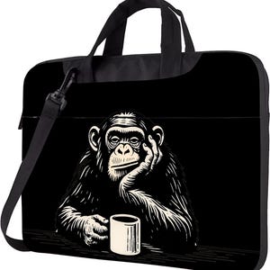 Moody Chimp Coffee Laptop Bag with Strap, 13 14 15.6 Inch Shoulder Work Tote,Black Work Tote, Laptop Shoulder Bag, Decorative Laptop Bag
