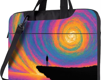 Surreal Sunset Cliff Laptop Bag – Vivid Psychedelic Swirl Design Work Tote, Laptop Bag 13 14 15.6 inchs, Laptop Shoulder Bag