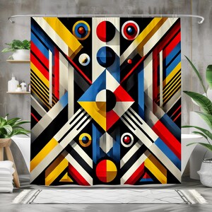 Geometric Shower Curtain - Waterproof Fabric Bath Curtain - Modern Abstract Bathroom Decor