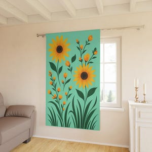 Sunflower Window Curtain - Bright Floral Drapes for Home Decor, Living Room, Kitchen, Spring, Summer, Gift Idea