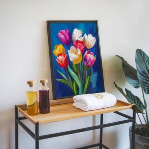 Colorful Tulip Bouquet Paint by Numbers Kit on Canvas, Floral DIY Painting image 8