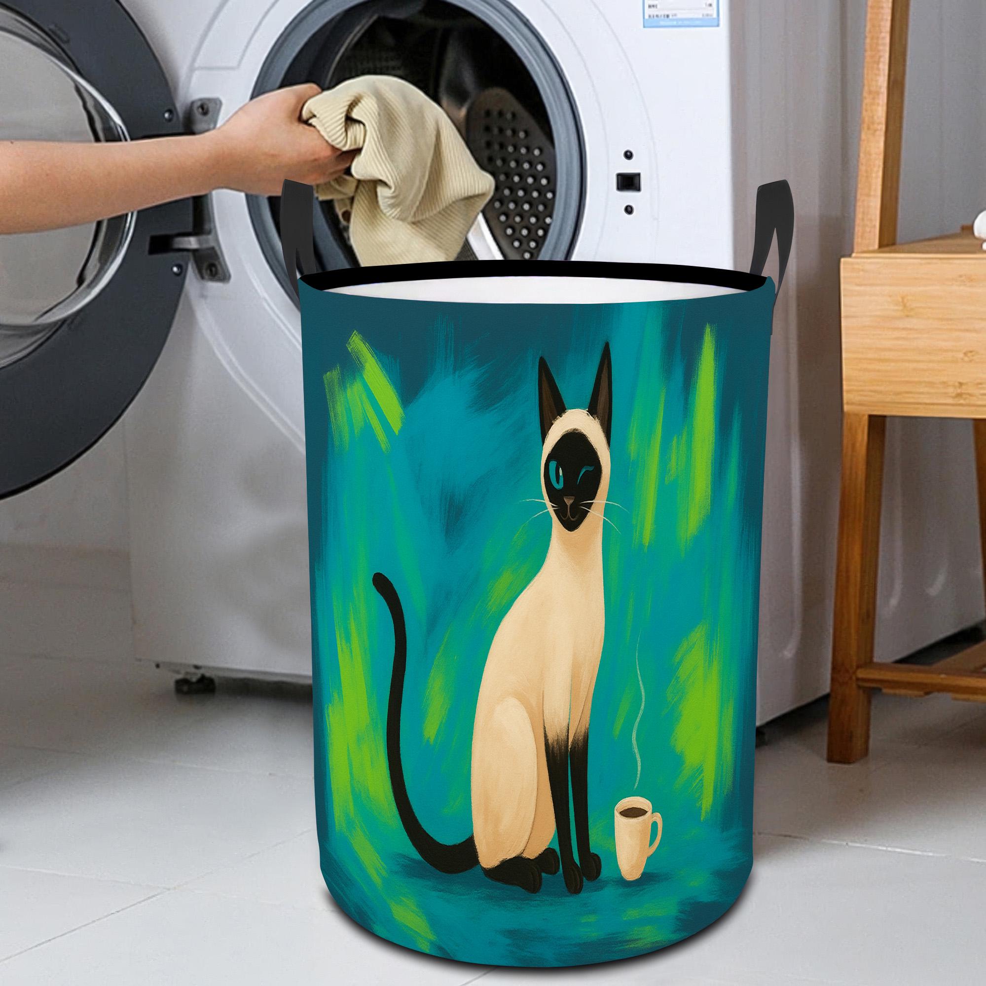 Large Collapsible Laundry Basket with Handles – Waterproof Round Hamper, Freestanding Foldable Clothes Organizer for Bedroom, Dorm