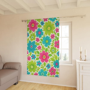 Bright Floral Window Curtain, Colorful Room Decor, Bohemian Home Accent, Summer Vibes, Living Room Drapes
