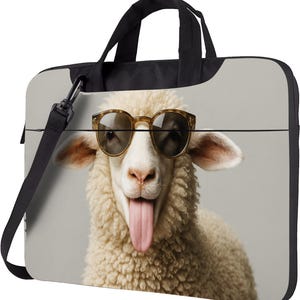 Funny Sheep Laptop Sleeve – Cool Sunglasses Wearing Sheep with Tongue Out, Laptop Shoulder Bag, Handbag Laptop Bag