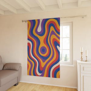 Abstract Colorful Window Curtains, Modern Home Decor, Bohemian Room Accessories, Vibrant Curtains for Living Room, Stylish Privacy Drapes