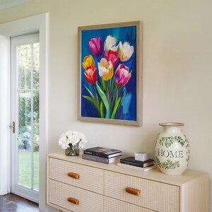 Colorful Tulip Bouquet Paint by Numbers Kit on Canvas, Floral DIY Painting image 3